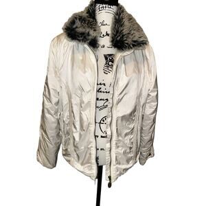 Vtg Obermeyer 80s Ski Snow Jacket White Women's Sz 12 Rare 1980s‎ Fur Lined